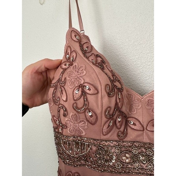 Sue Wong Nocturne Women's Beaded Mini Dress Pink Size 4 Scalloped Lined V-Neck - Picture 5 of 10